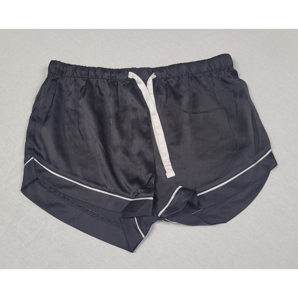 Serra Women's Size M Black Satin Pajama Sleep Shorts with White Trim